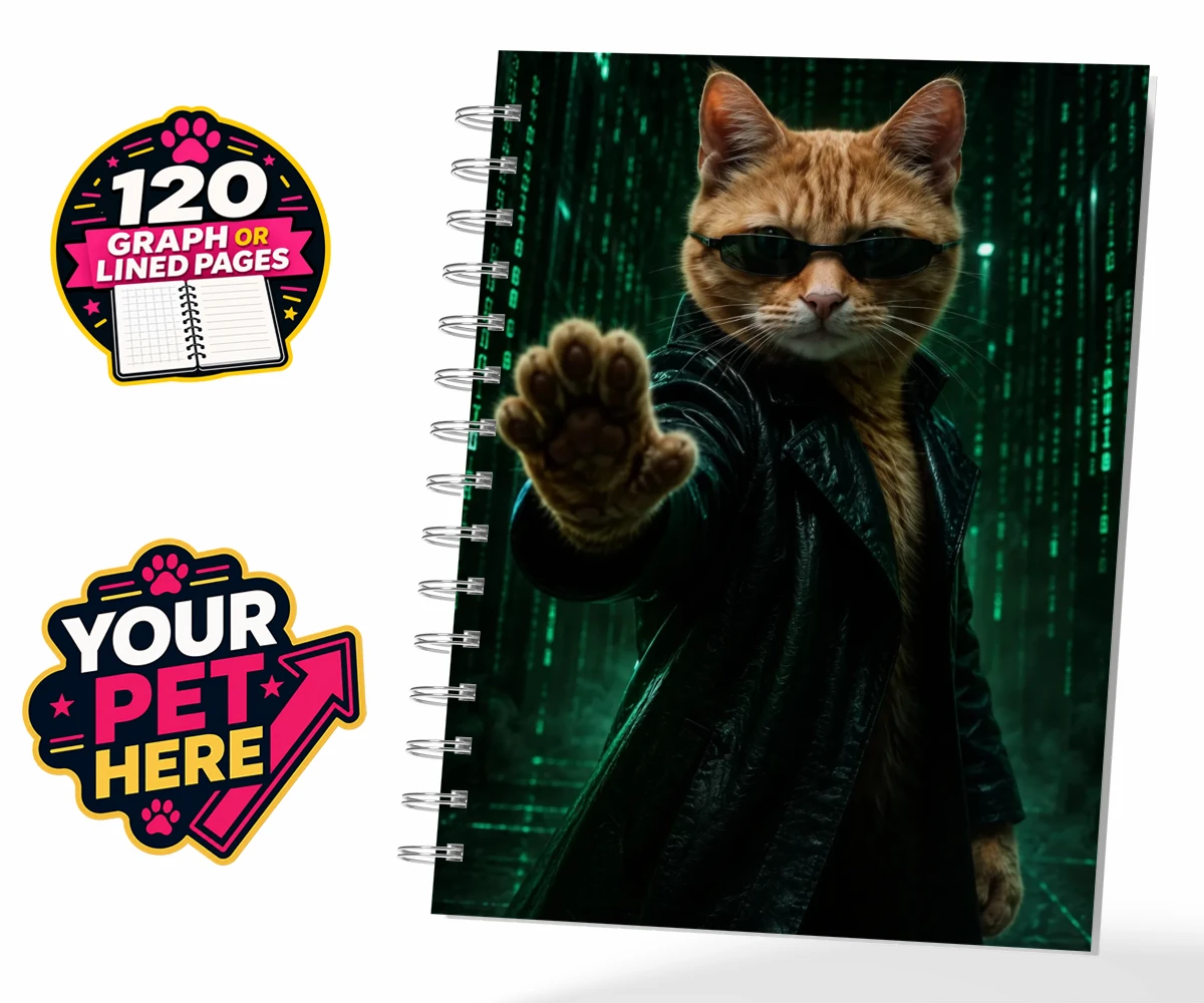 Personalised The Pawtrix cat spiral notebook featuring step into a world where feline charm meets Hollywood glamour with The