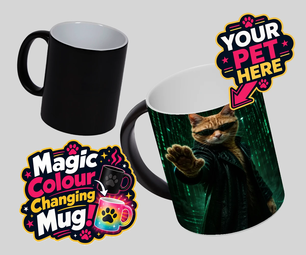 Personalised The Pawtrix cat magic photo mugs featuring step into a world where feline charm meets Hollywood glamour with The
