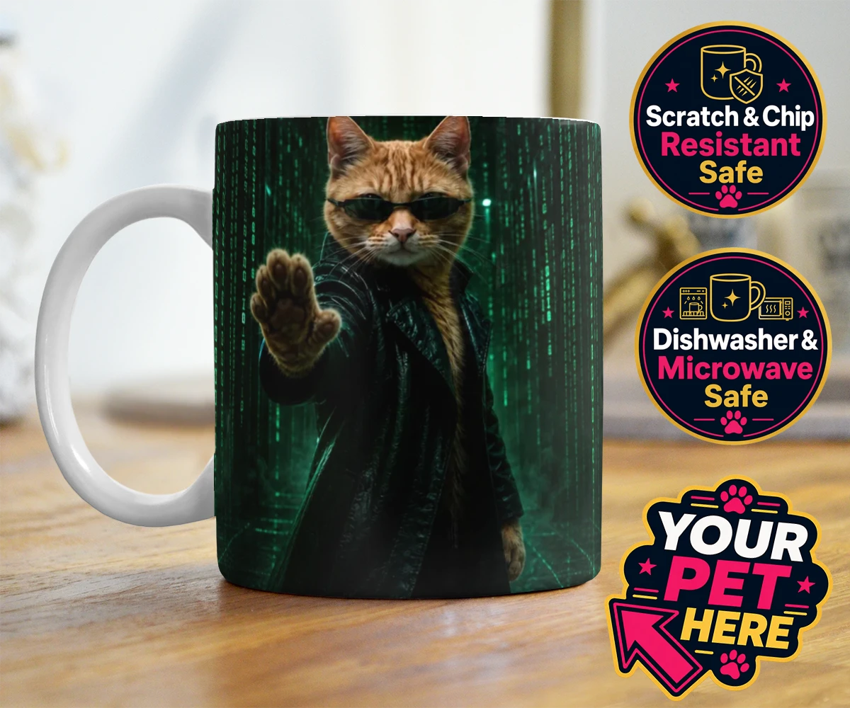 Personalised The Pawtrix cat photo mugs featuring step into a world where feline charm meets Hollywood glamour with The