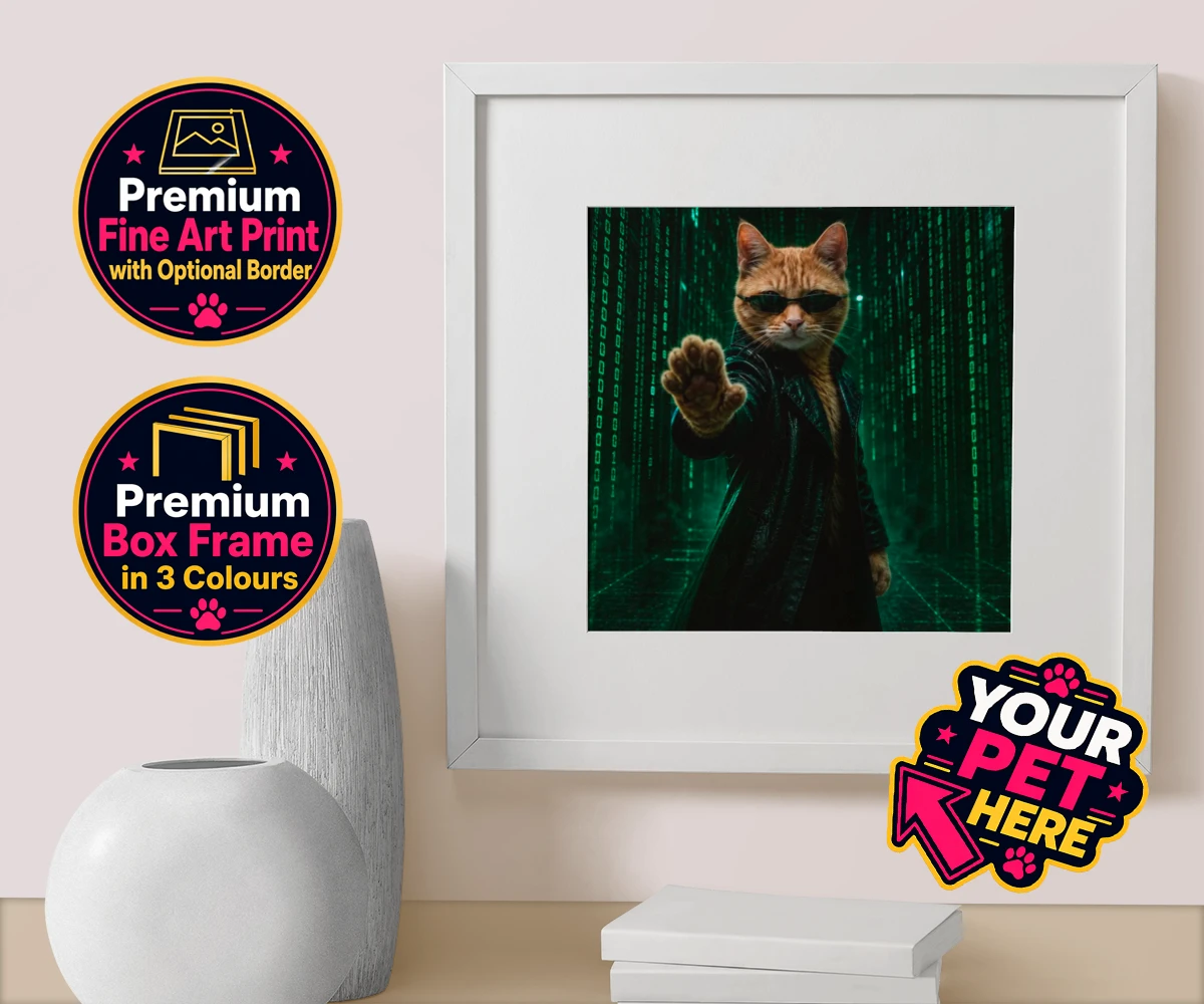 Personalised The Pawtrix cat box framed print featuring step into a world where feline charm meets Hollywood glamour with The