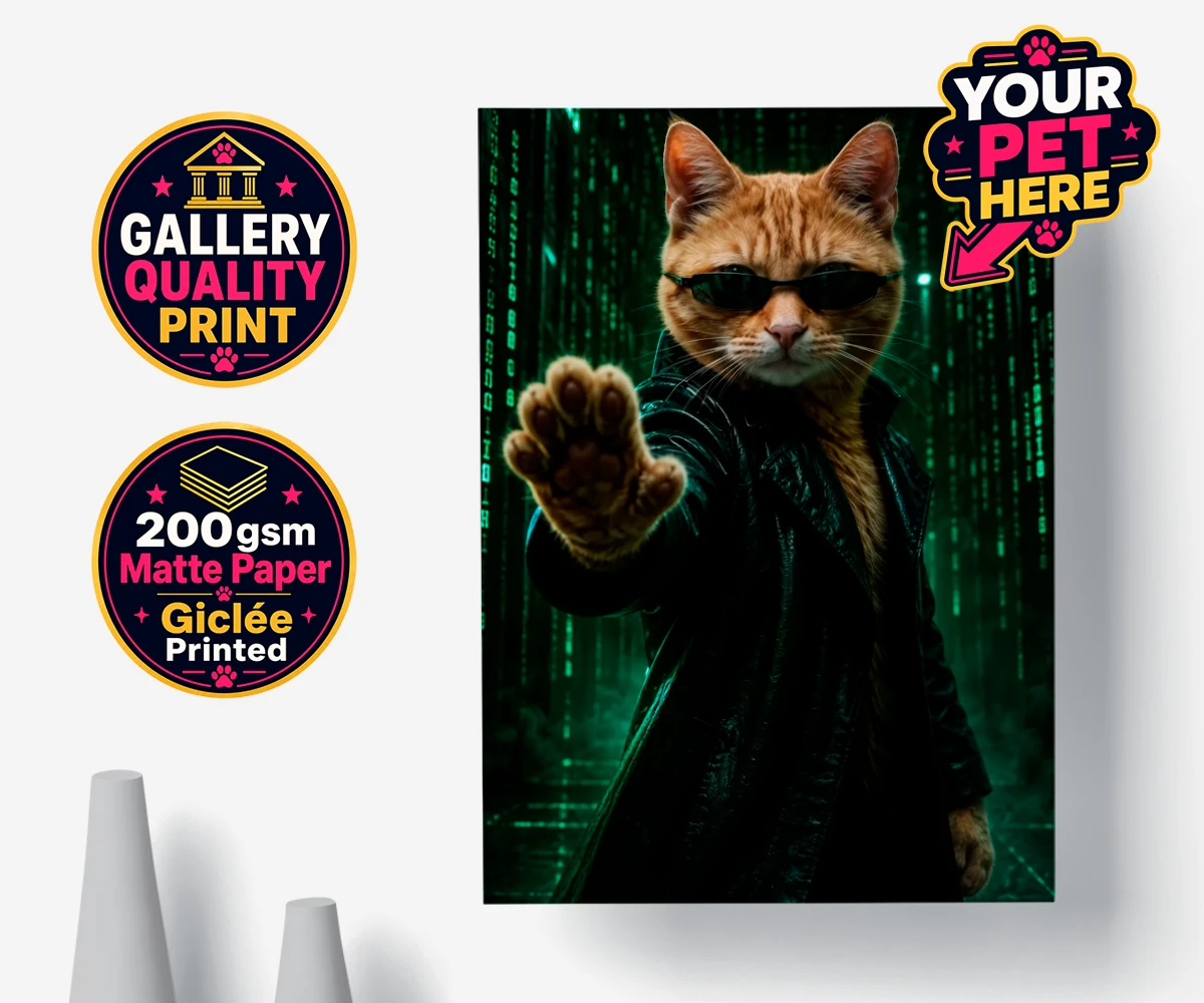 Personalised The Pawtrix cat fine art poster print featuring step into a world where feline charm meets Hollywood glamour with The