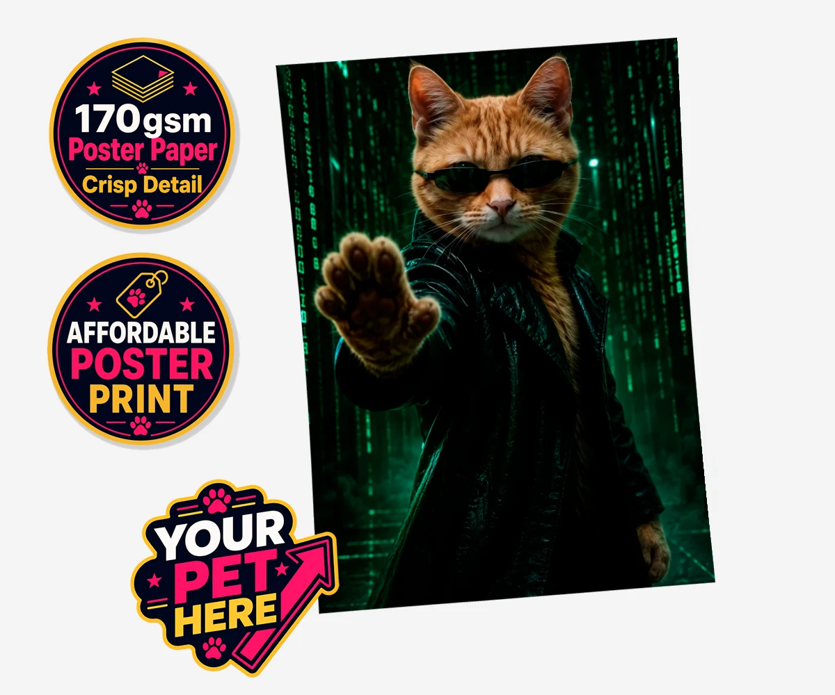 Personalised The Pawtrix cat standard poster print featuring step into a world where feline charm meets Hollywood glamour with The