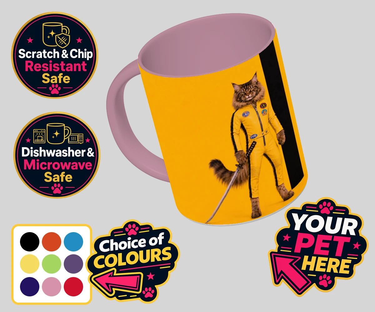 Personalised Kill Squirrel cat coloured photo mugs featuring the ultimate feline warrior ready to take centre stage!