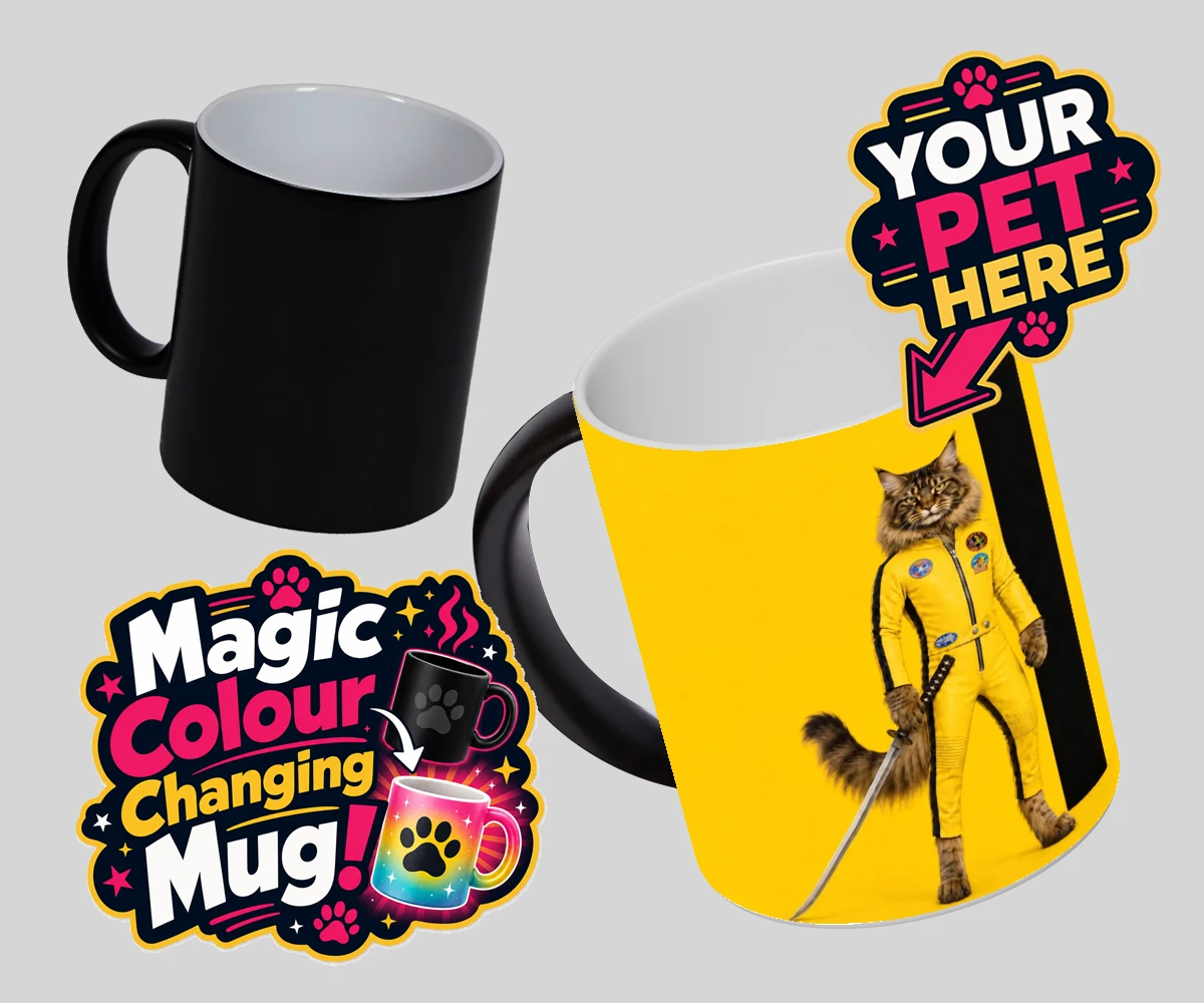 Personalised Kill Squirrel cat magic photo mugs featuring the ultimate feline warrior ready to take centre stage!