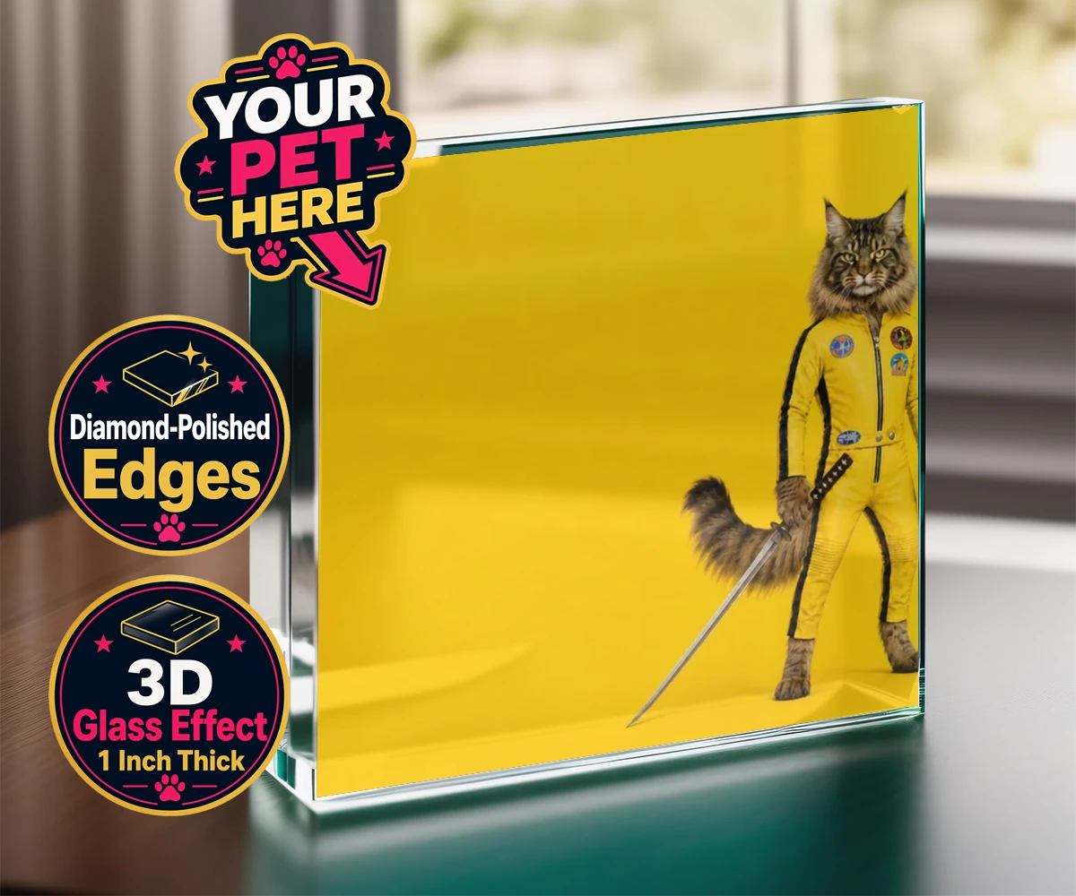 Personalised Kill Squirrel cat acrylic prisms featuring the ultimate feline warrior ready to take centre stage!