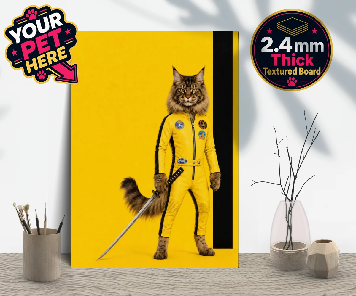 Personalised Kill Squirrel cat gallery boards featuring the ultimate feline warrior ready to take centre stage!