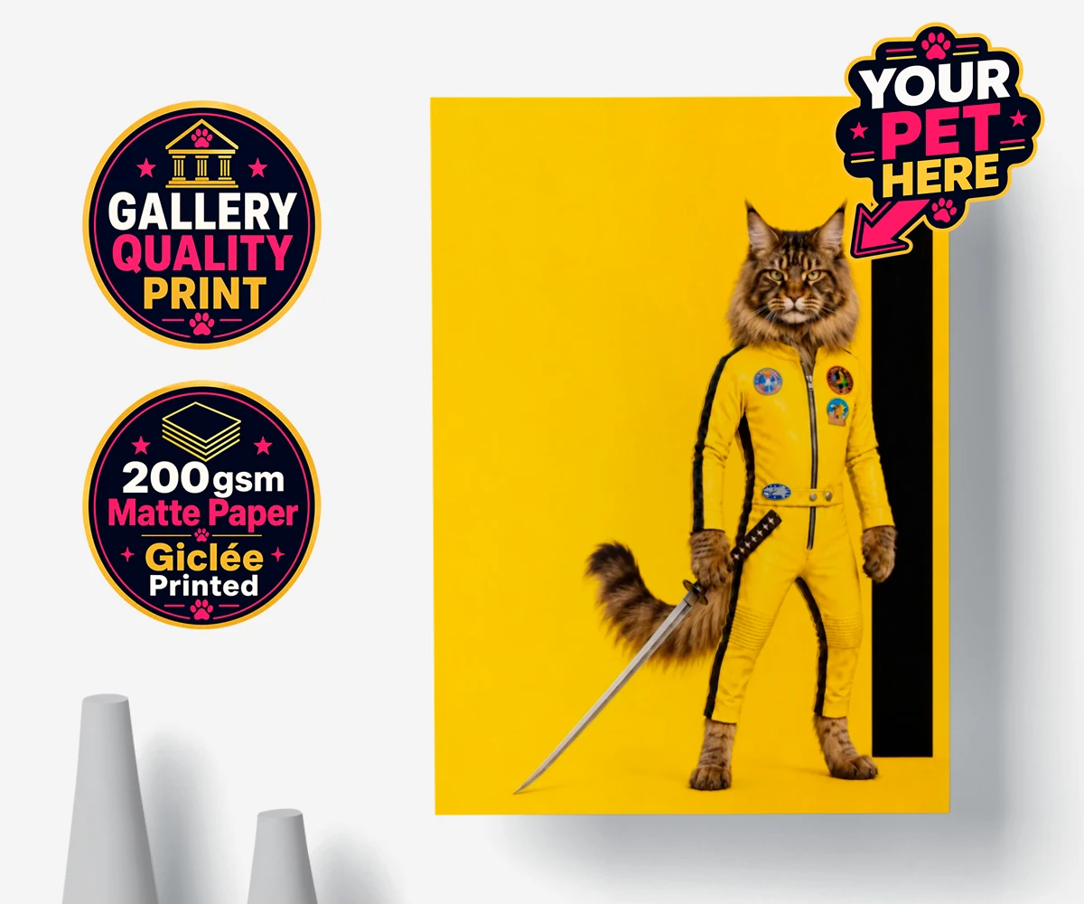 Personalised Kill Squirrel cat fine art poster print featuring the ultimate feline warrior ready to take centre stage!