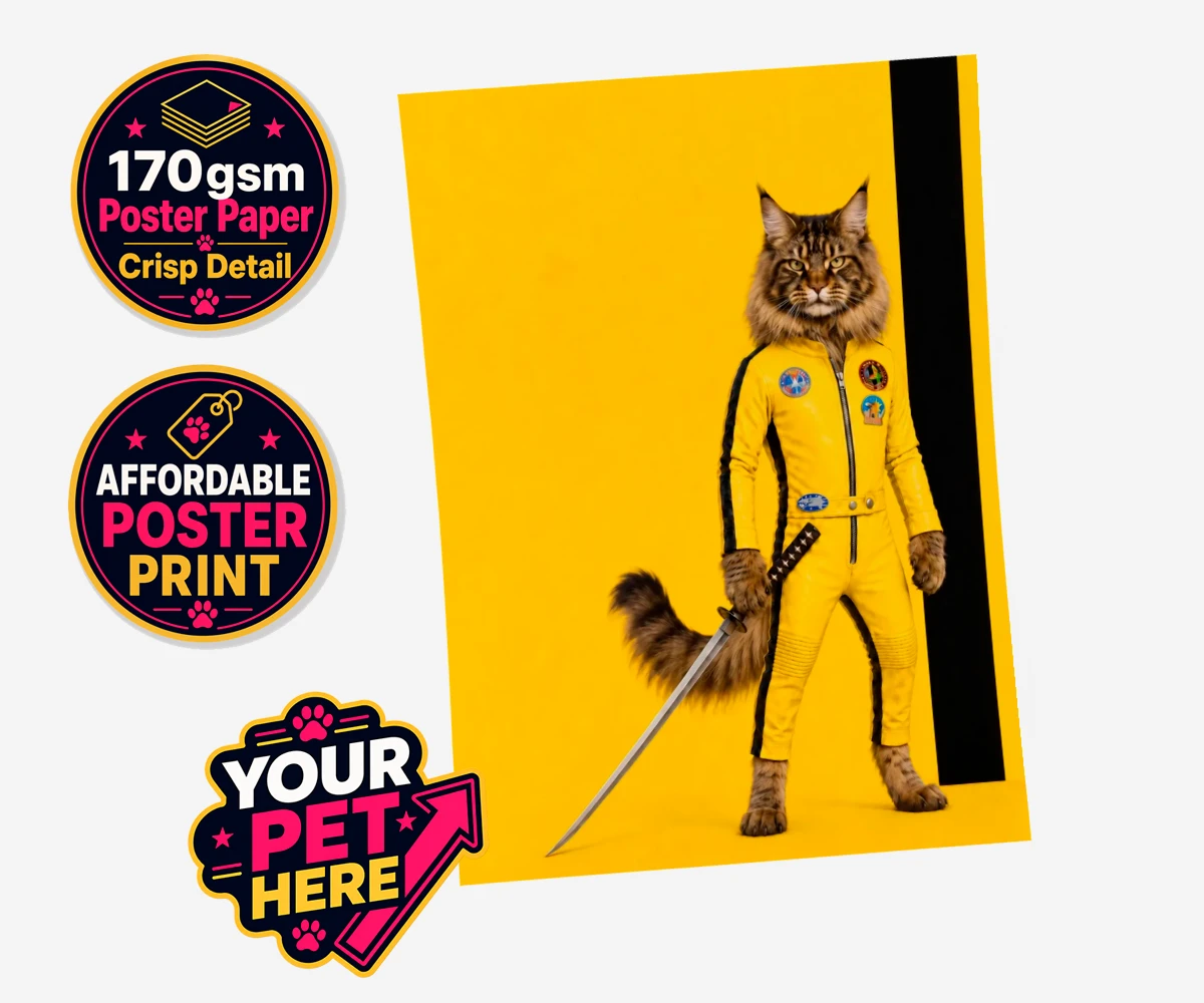 Personalised Kill Squirrel cat standard poster print featuring the ultimate feline warrior ready to take centre stage!