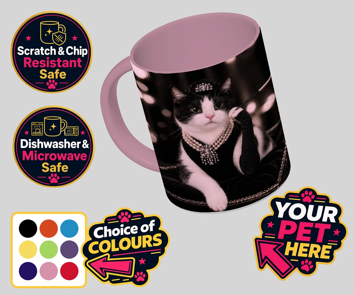 Personalised Breakfast at ... cat coloured photo mugs featuring step into the glitzy world of Hollywood with our enchanting character
