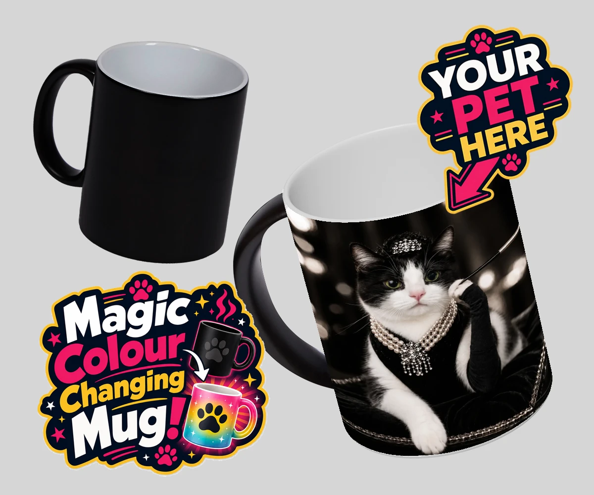 Personalised Breakfast at ... cat magic photo mugs featuring step into the glitzy world of Hollywood with our enchanting character