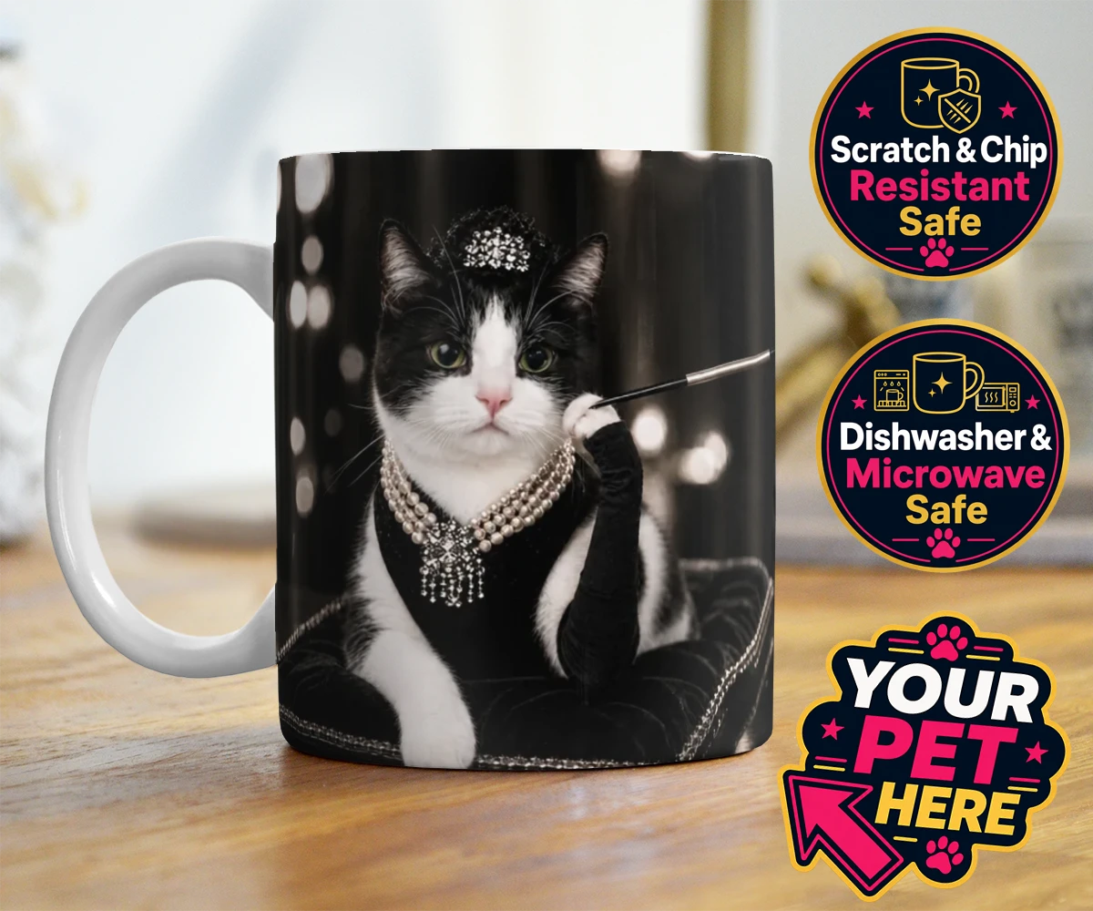 Personalised Breakfast at ... cat photo mugs featuring step into the glitzy world of Hollywood with our enchanting character