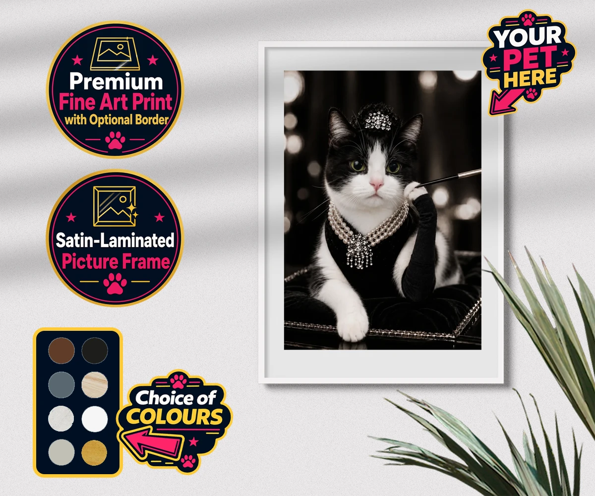 Personalised Breakfast at ... cat premium framed print featuring step into the glitzy world of Hollywood with our enchanting character