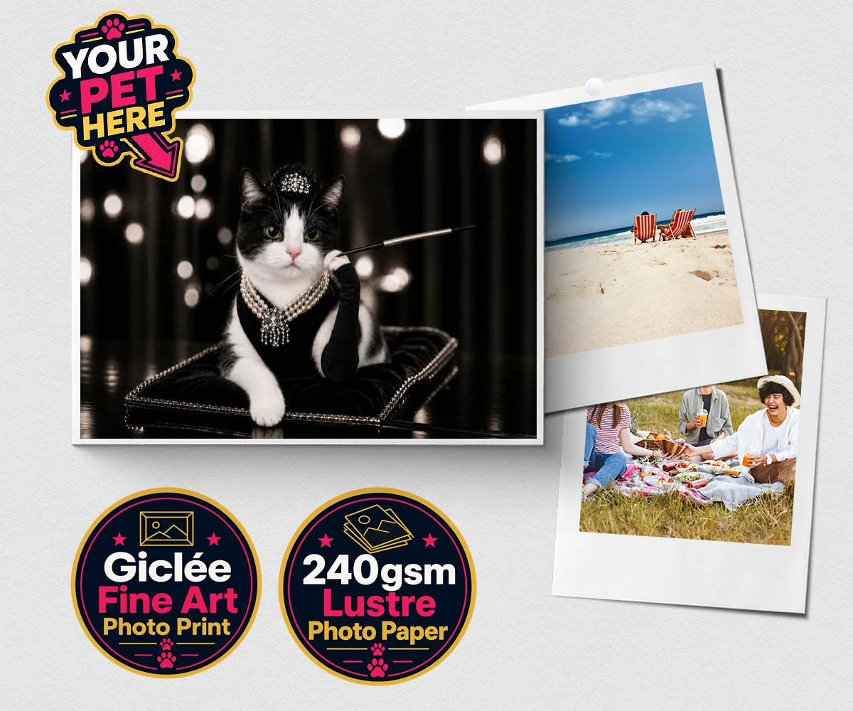Personalised Breakfast at ... cat premium photo print featuring step into the glitzy world of Hollywood with our enchanting character