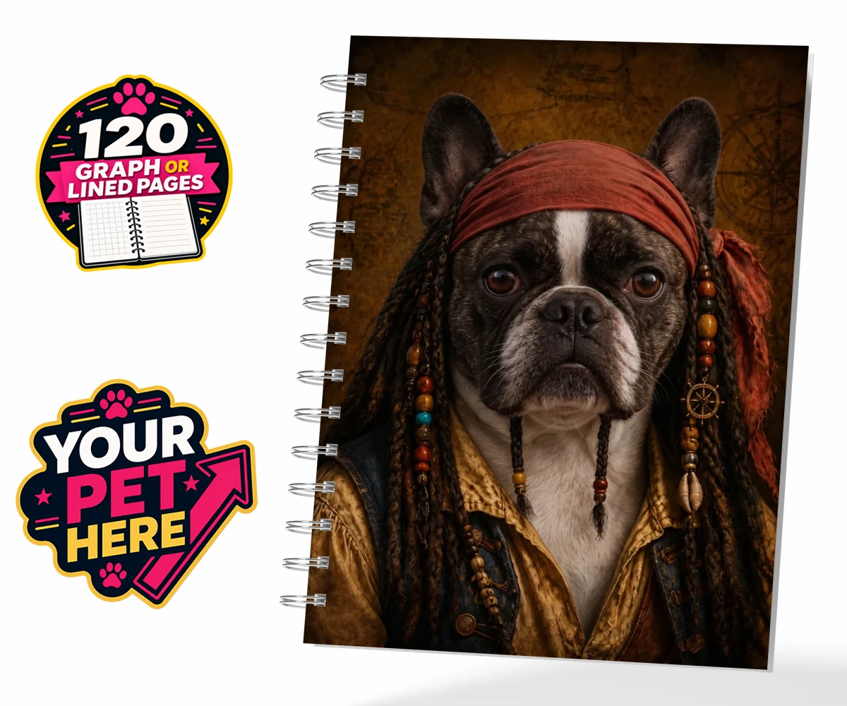 Personalised The Pawrate dog spiral notebook featuring meet The Pawrate, a delightful canine pirate ready to embark on high-s