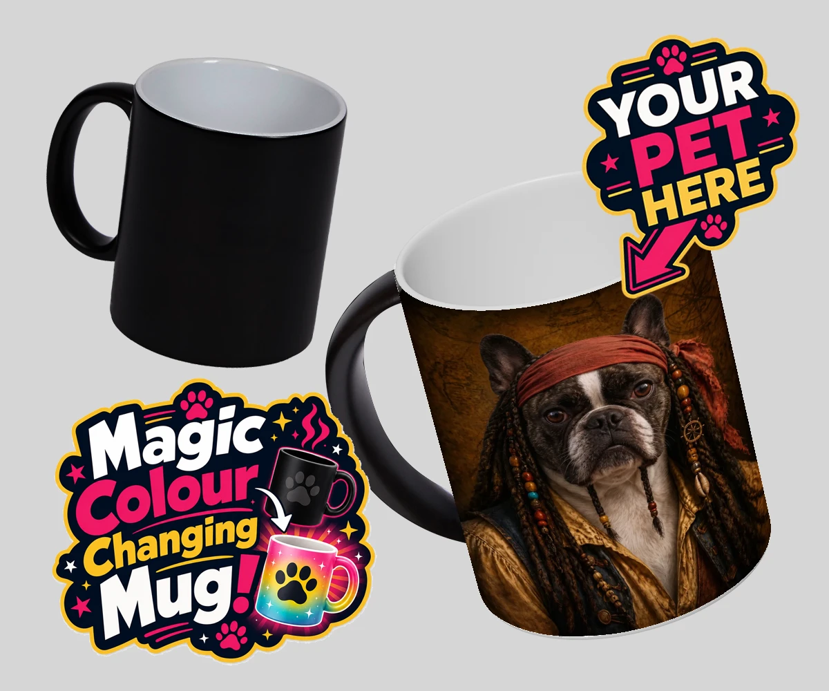 Personalised The Pawrate dog magic photo mugs featuring meet The Pawrate, a delightful canine pirate ready to embark on high-s