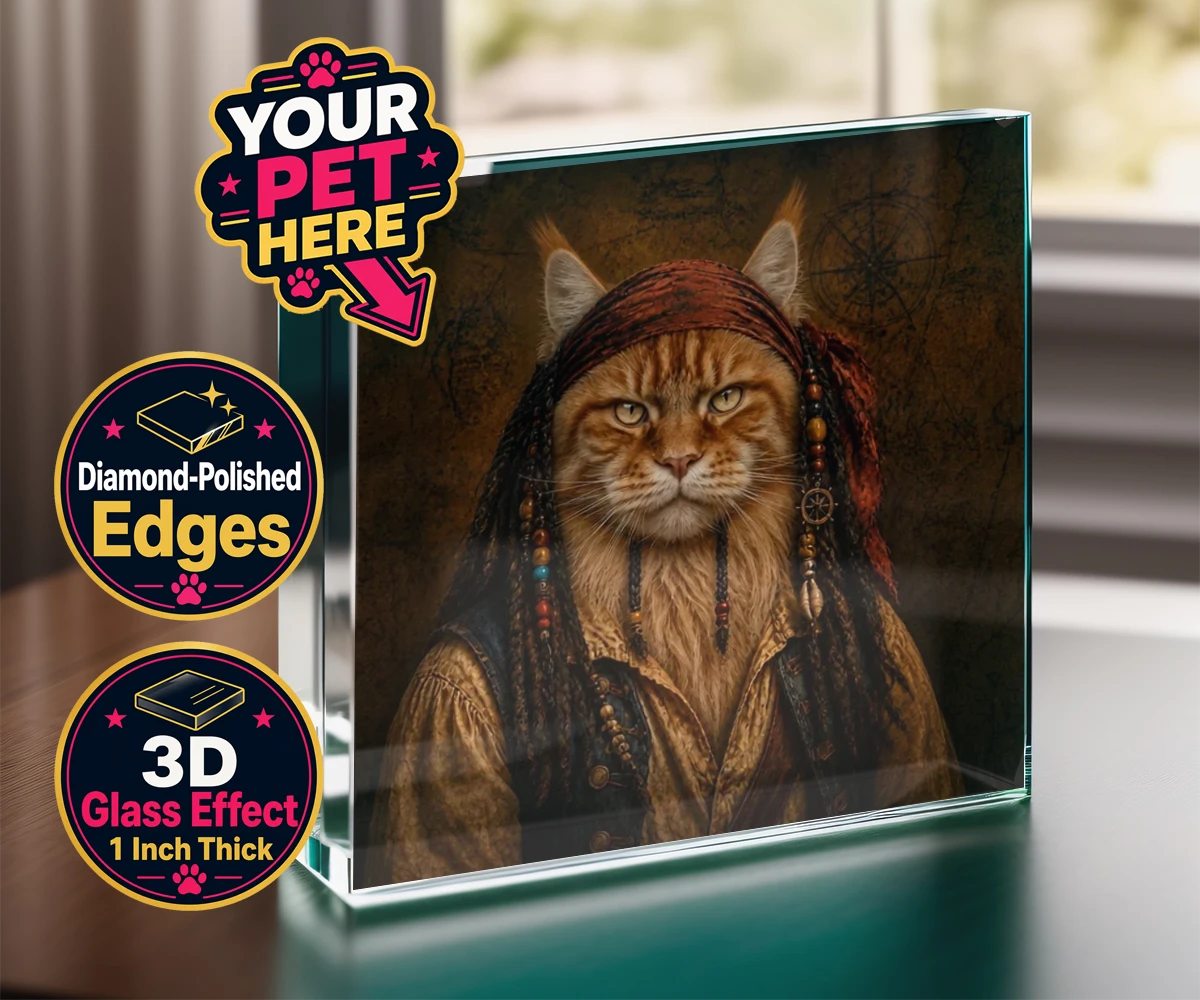 Personalised The Pawrate cat acrylic prisms featuring meet The Pawrate, a whimsical tribute to your beloved feline, capturin