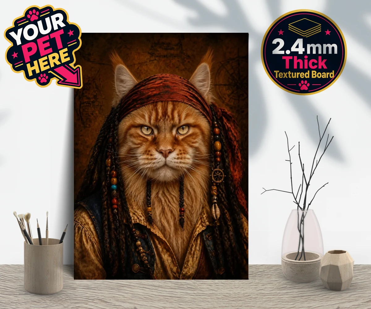Personalised The Pawrate cat gallery boards featuring meet The Pawrate, a whimsical tribute to your beloved feline, capturin