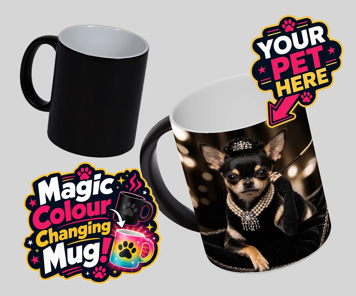 Personalised Breakfast at ... dog magic photo mugs featuring step into a whimsical world of glamour with our delightful "Breakfast