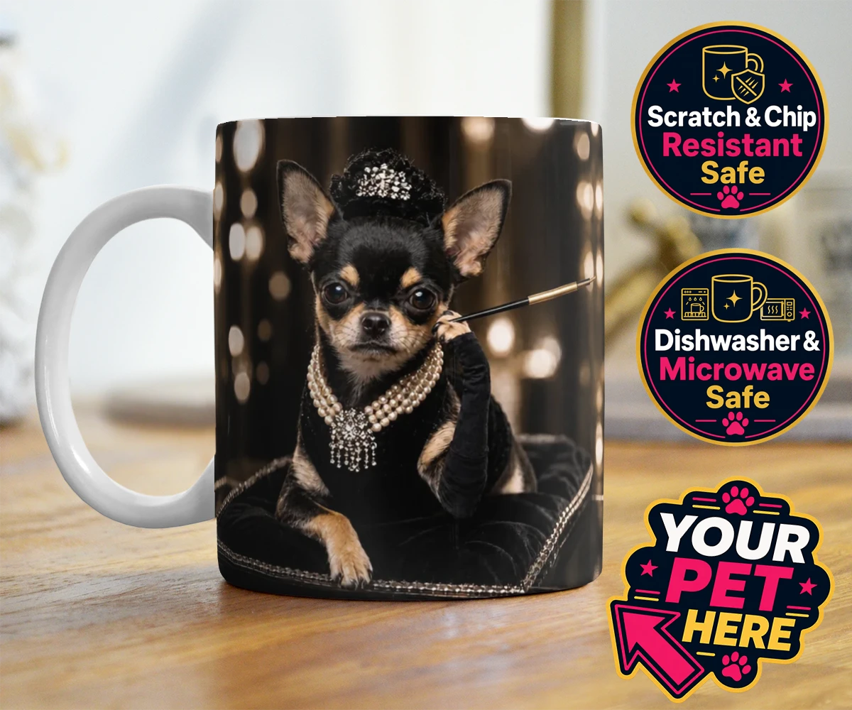 Personalised Breakfast at ... dog photo mugs featuring step into a whimsical world of glamour with our delightful "Breakfast