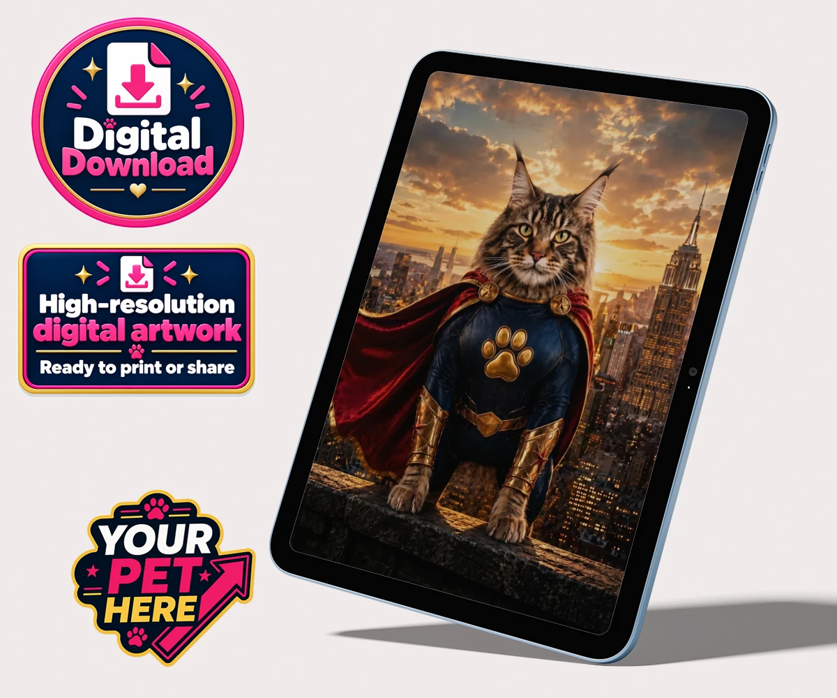 Personalised Super Paw cat personalised digital downloads featuring the feline hero ready to charm every cat lover!