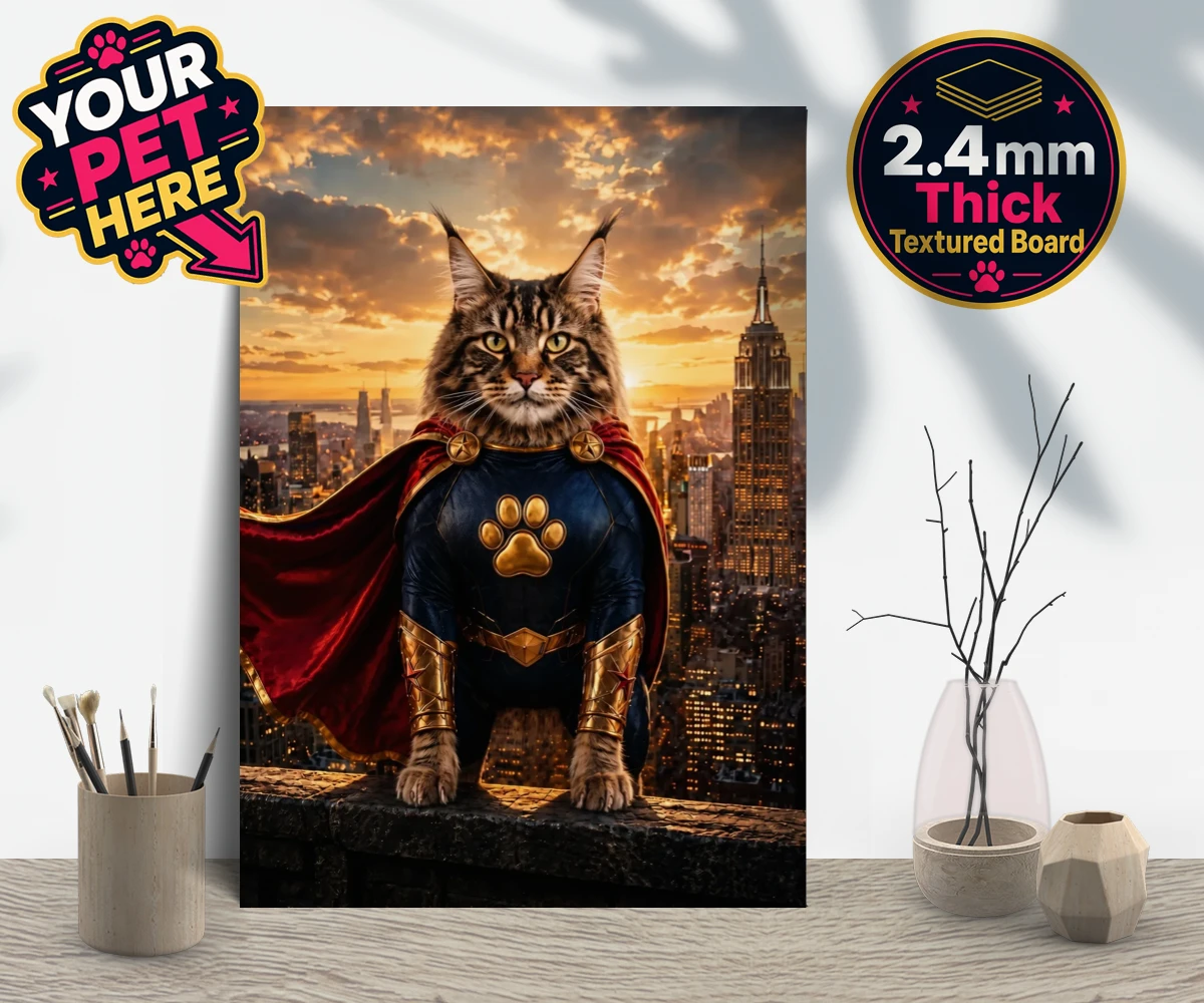 Personalised Super Paw cat gallery boards featuring the feline hero ready to charm every cat lover!