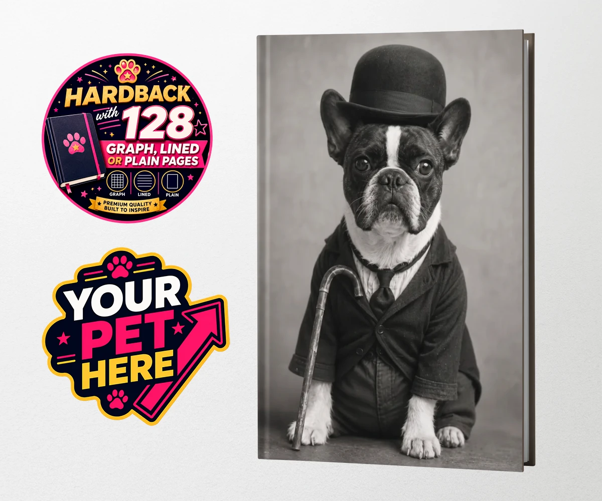 Personalised The Funny Chap dog hardback notebooks featuring meet The Funny Chap, a charming canine character that brings a sprinkl