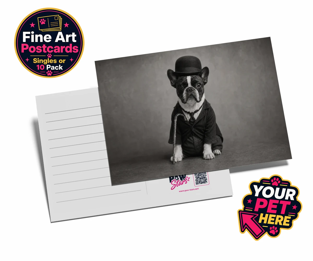 Personalised The Funny Chap dog postcards featuring meet The Funny Chap, a charming canine character that brings a sprinkl