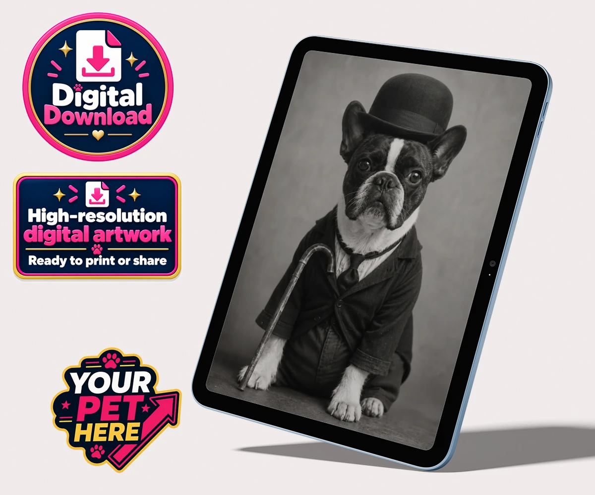 Personalised The Funny Chap dog personalised digital downloads featuring meet The Funny Chap, a charming canine character that brings a sprinkl