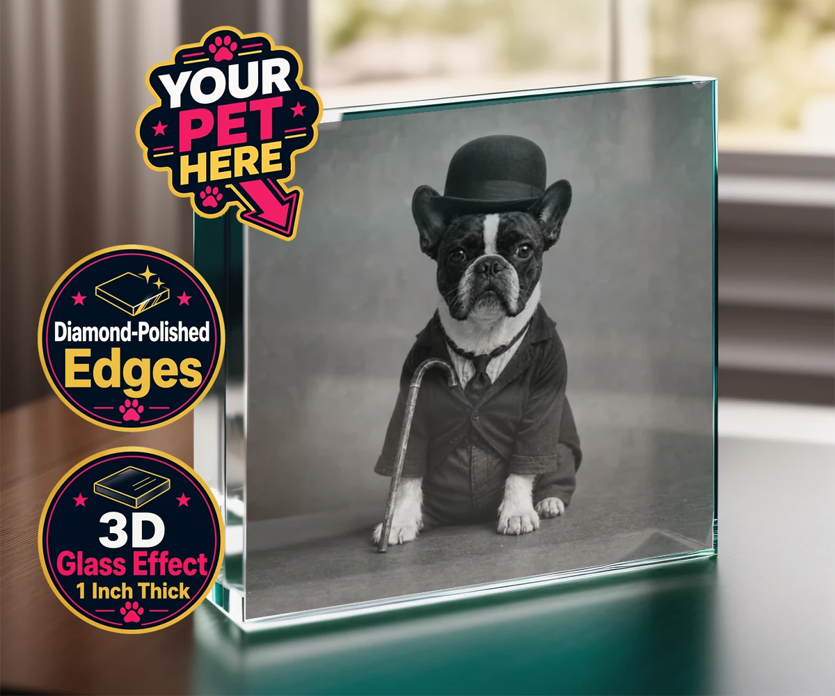 Personalised The Funny Chap dog acrylic prisms featuring meet The Funny Chap, a charming canine character that brings a sprinkl