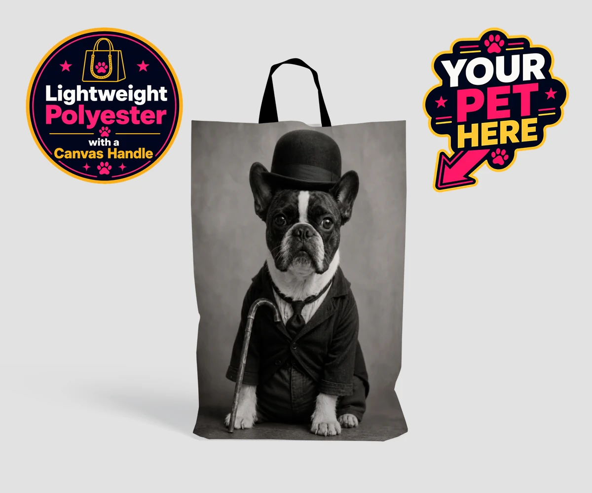 Personalised The Funny Chap dog shopping bags featuring meet The Funny Chap, a charming canine character that brings a sprinkl