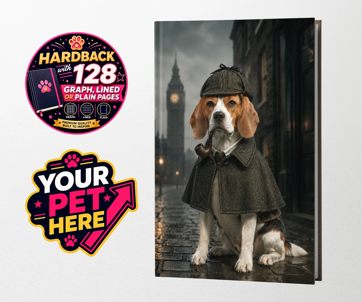 Personalised The Great Detective dog hardback notebooks featuring step into the world of intrigue and charm with "The Great Detective,"