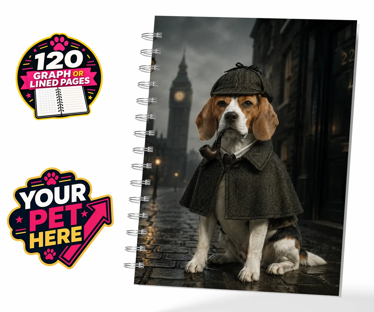 Personalised The Great Detective dog spiral notebook featuring step into the world of intrigue and charm with "The Great Detective,"