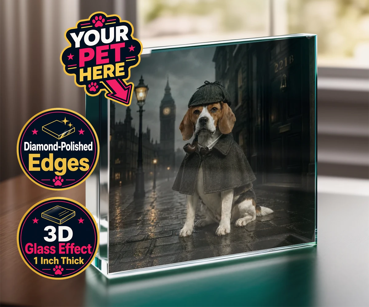 Personalised The Great Detective dog acrylic prisms featuring step into the world of intrigue and charm with "The Great Detective,"
