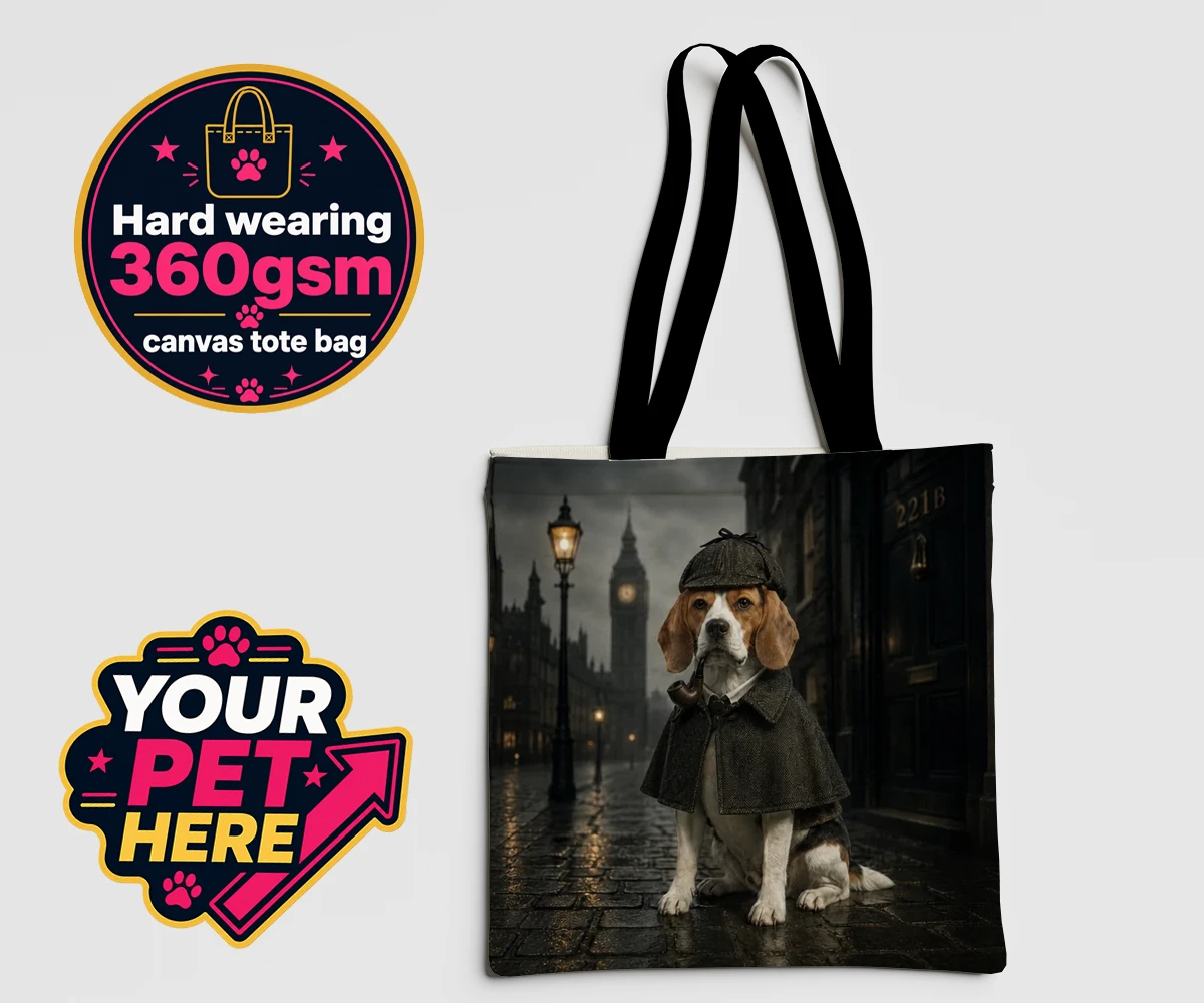 Personalised The Great Detective dog canvas tote bags featuring step into the world of intrigue and charm with "The Great Detective,"