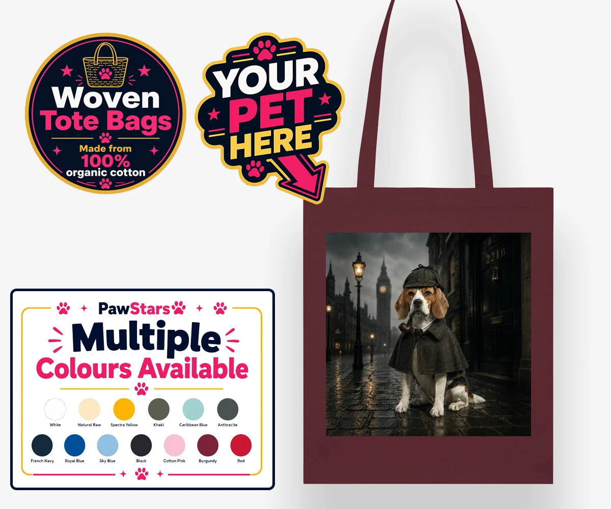 Personalised The Great Detective dog woven tote bags featuring step into the world of intrigue and charm with "The Great Detective,"