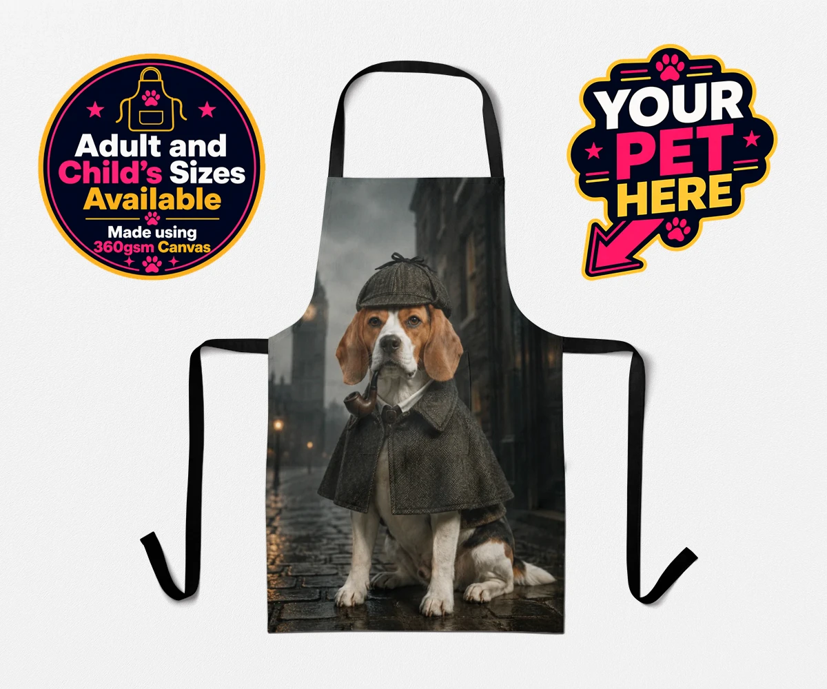 Personalised The Great Detective dog aprons featuring step into the world of intrigue and charm with "The Great Detective,"