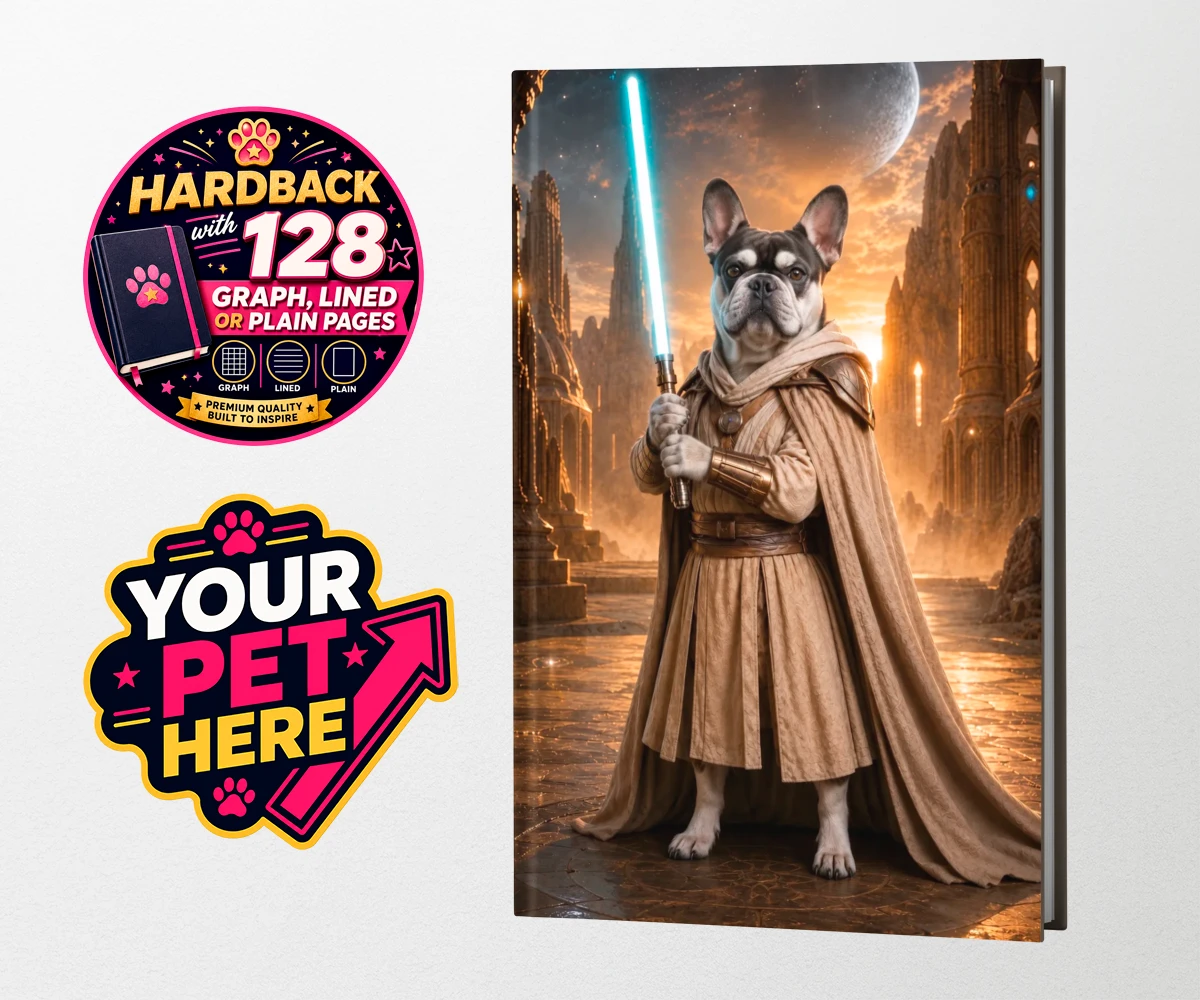 Personalised Galactic Guardian dog hardback notebooks featuring a majestic dog portrait that brings your favourite four-legged compani