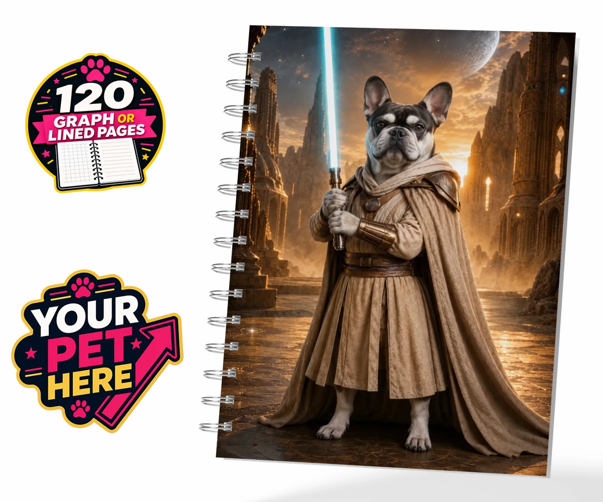 Personalised Galactic Guardian dog spiral notebook featuring a majestic dog portrait that brings your favourite four-legged compani