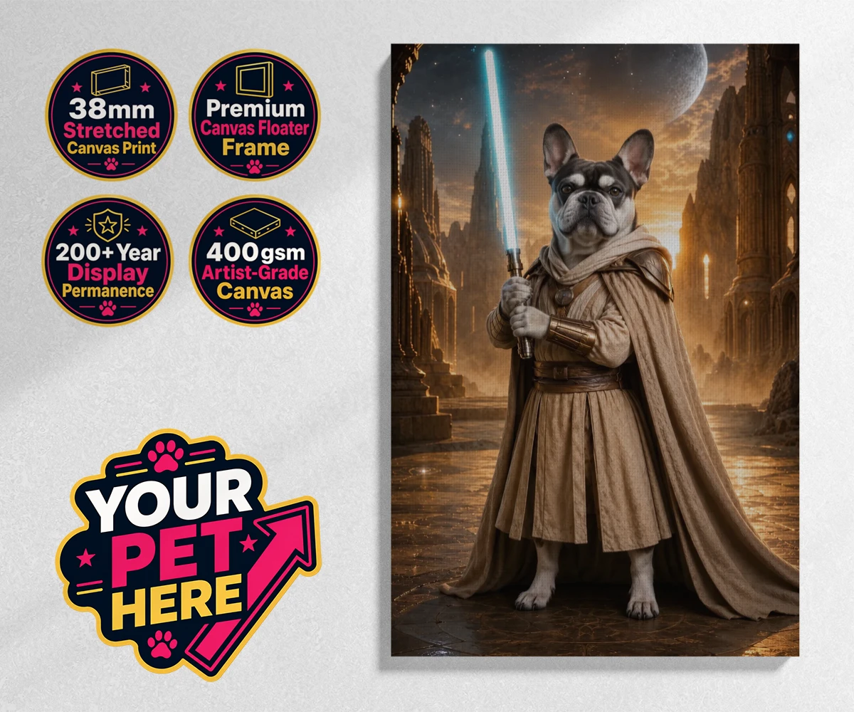 Personalised Galactic Guardian dog stretched canvas print featuring a majestic dog portrait that brings your favourite four-legged compani