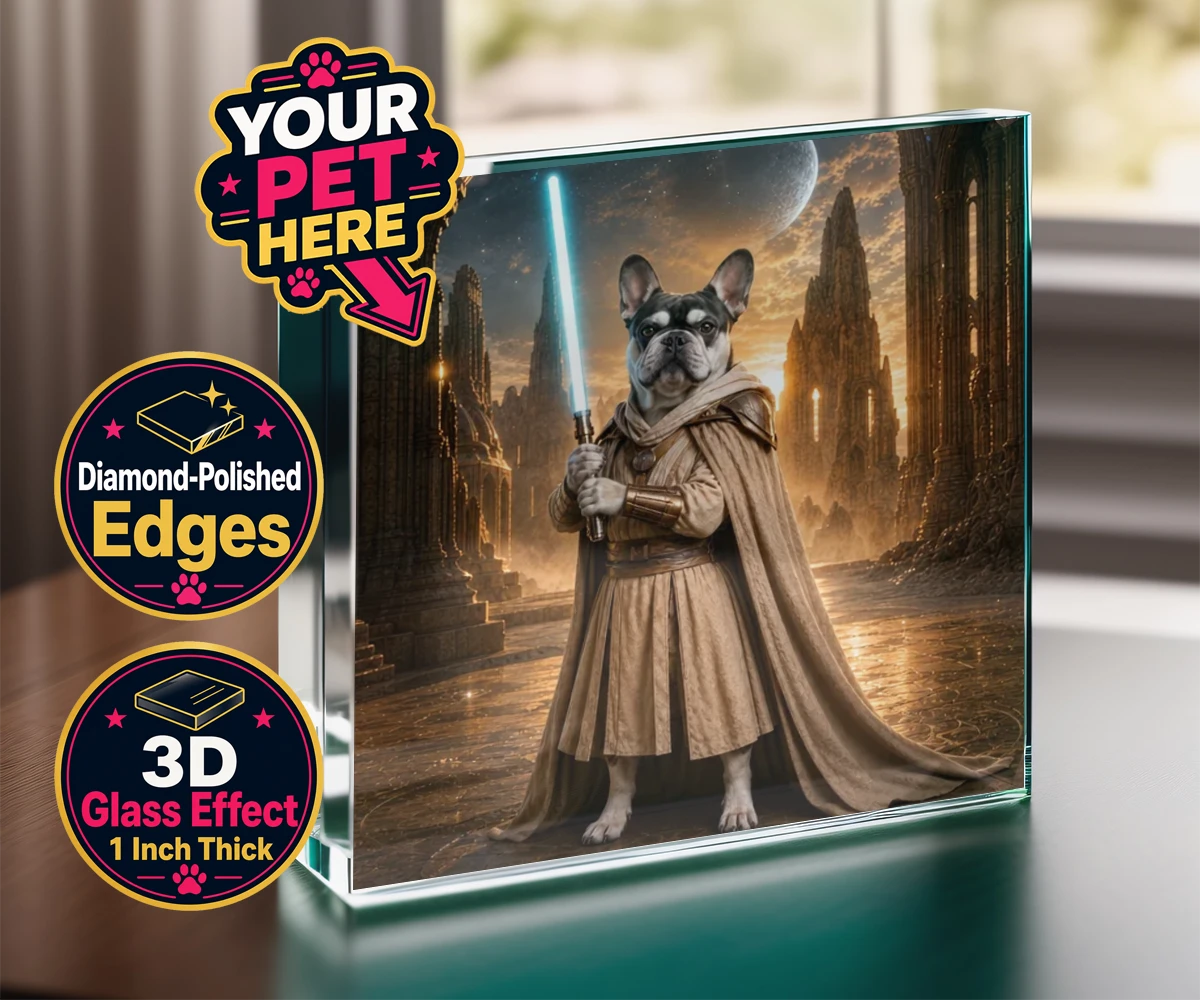 Personalised Galactic Guardian dog acrylic prisms featuring a majestic dog portrait that brings your favourite four-legged compani