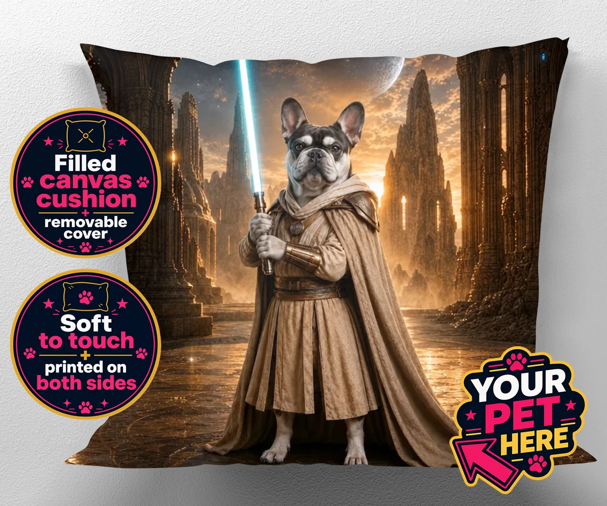Personalised Galactic Guardian dog canvas cushions featuring a majestic dog portrait that brings your favourite four-legged compani
