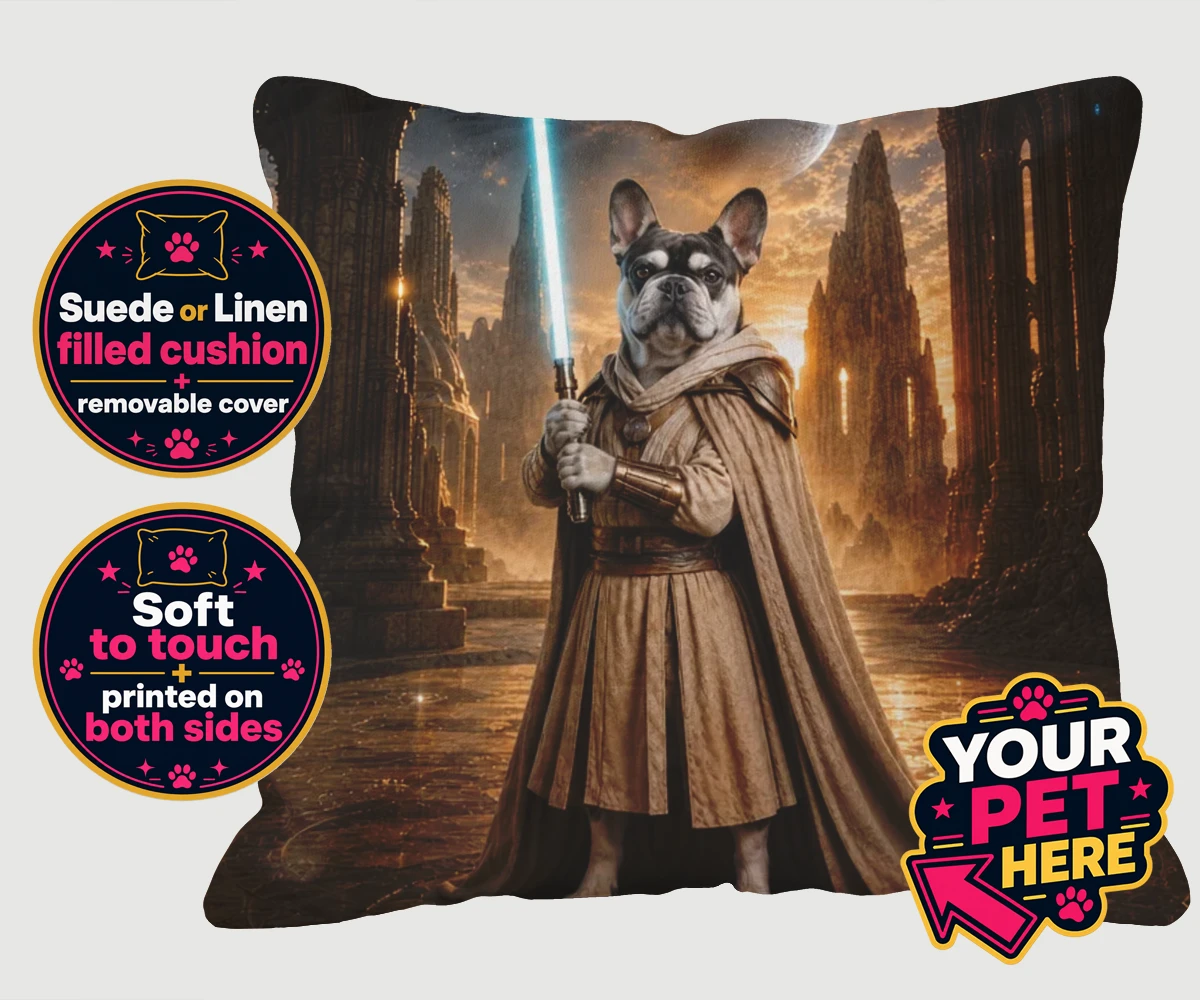 Personalised Galactic Guardian dog cushions featuring a majestic dog portrait that brings your favourite four-legged compani
