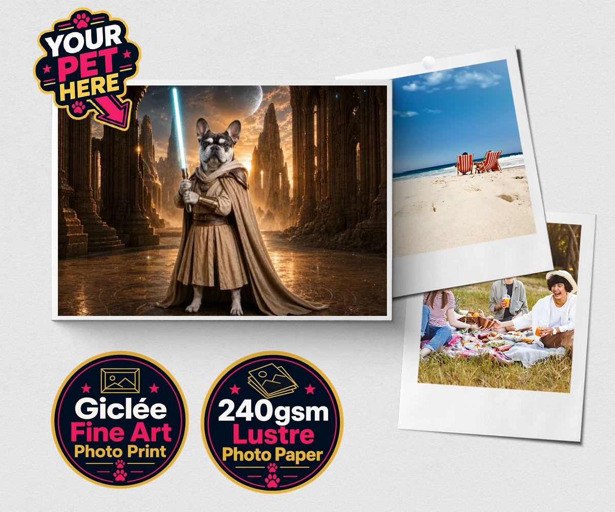 Personalised Galactic Guardian dog premium photo print featuring a majestic dog portrait that brings your favourite four-legged compani
