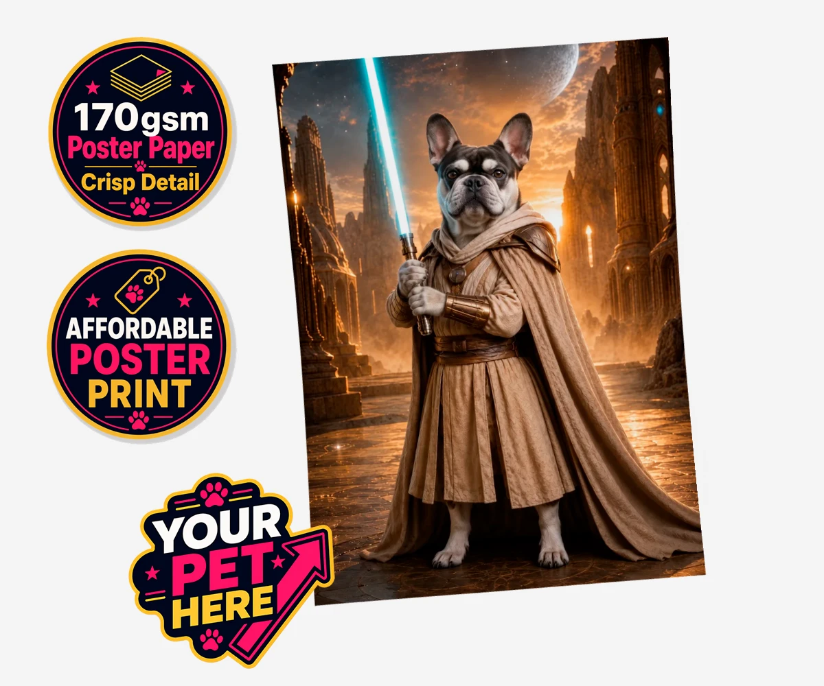 Personalised Galactic Guardian dog standard poster print featuring a majestic dog portrait that brings your favourite four-legged compani