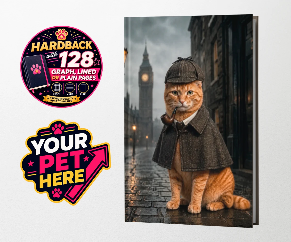 Personalised The Great Detective cat hardback notebooks featuring step into a world of mystery and intrigue with "The Great Detective,"