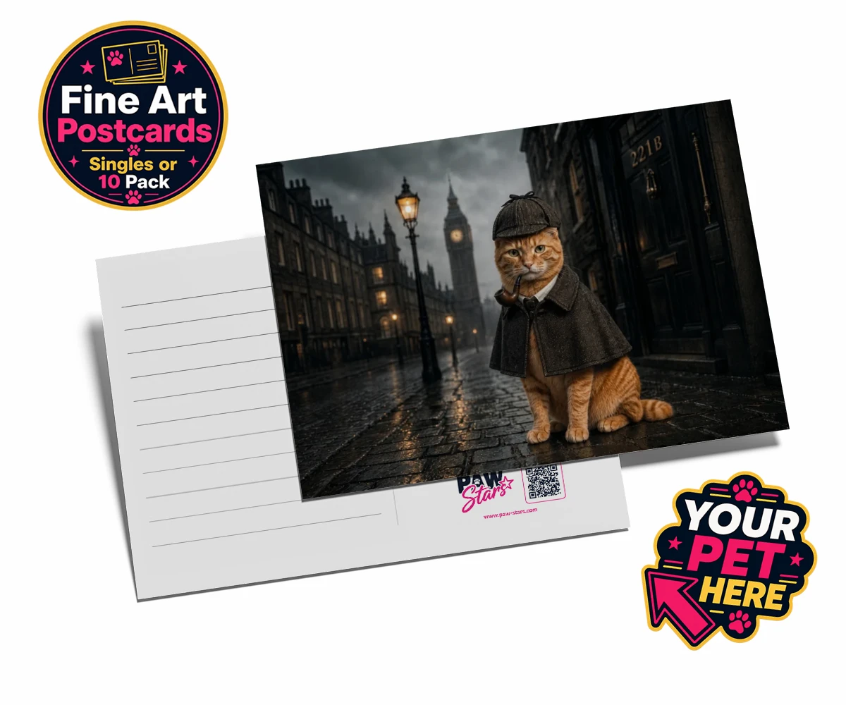 Personalised The Great Detective cat postcards featuring step into a world of mystery and intrigue with "The Great Detective,"