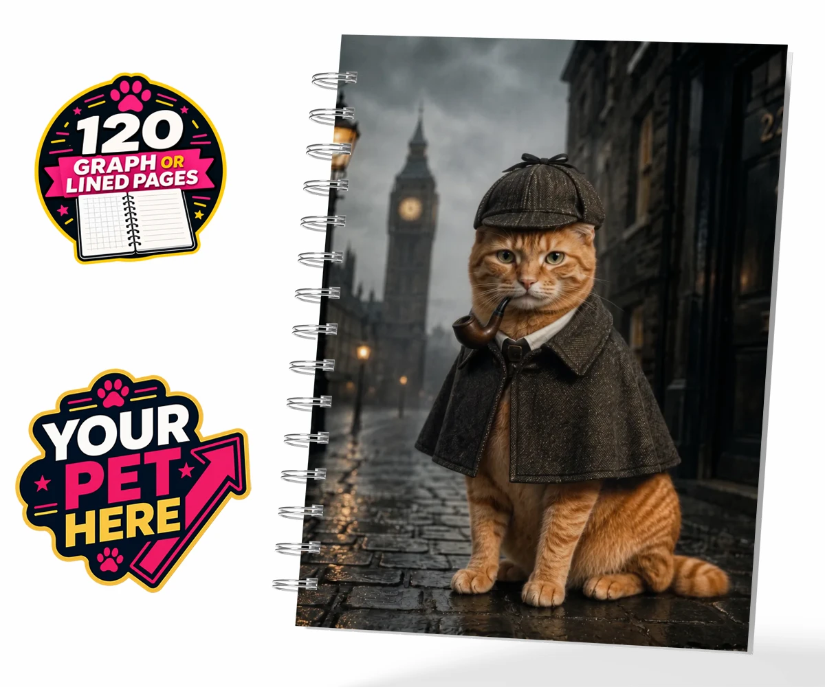 Personalised The Great Detective cat spiral notebook featuring step into a world of mystery and intrigue with "The Great Detective,"