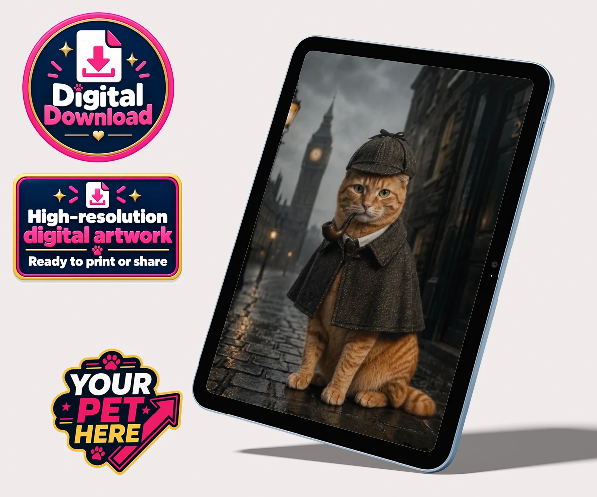Personalised The Great Detective cat personalised digital downloads featuring step into a world of mystery and intrigue with "The Great Detective,"
