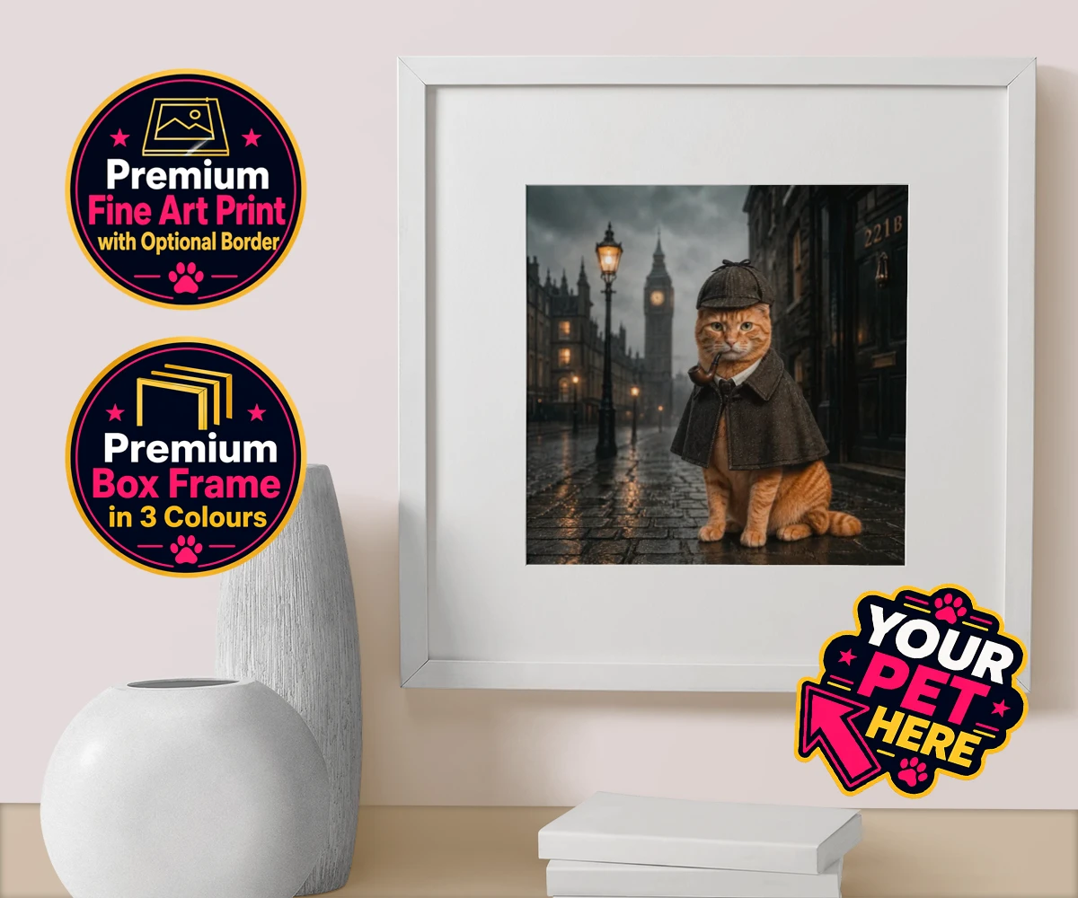 Personalised The Great Detective cat box framed print featuring step into a world of mystery and intrigue with "The Great Detective,"