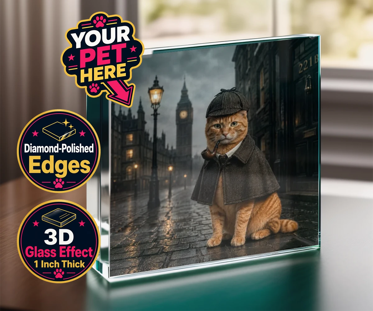 Personalised The Great Detective cat acrylic prisms featuring step into a world of mystery and intrigue with "The Great Detective,"